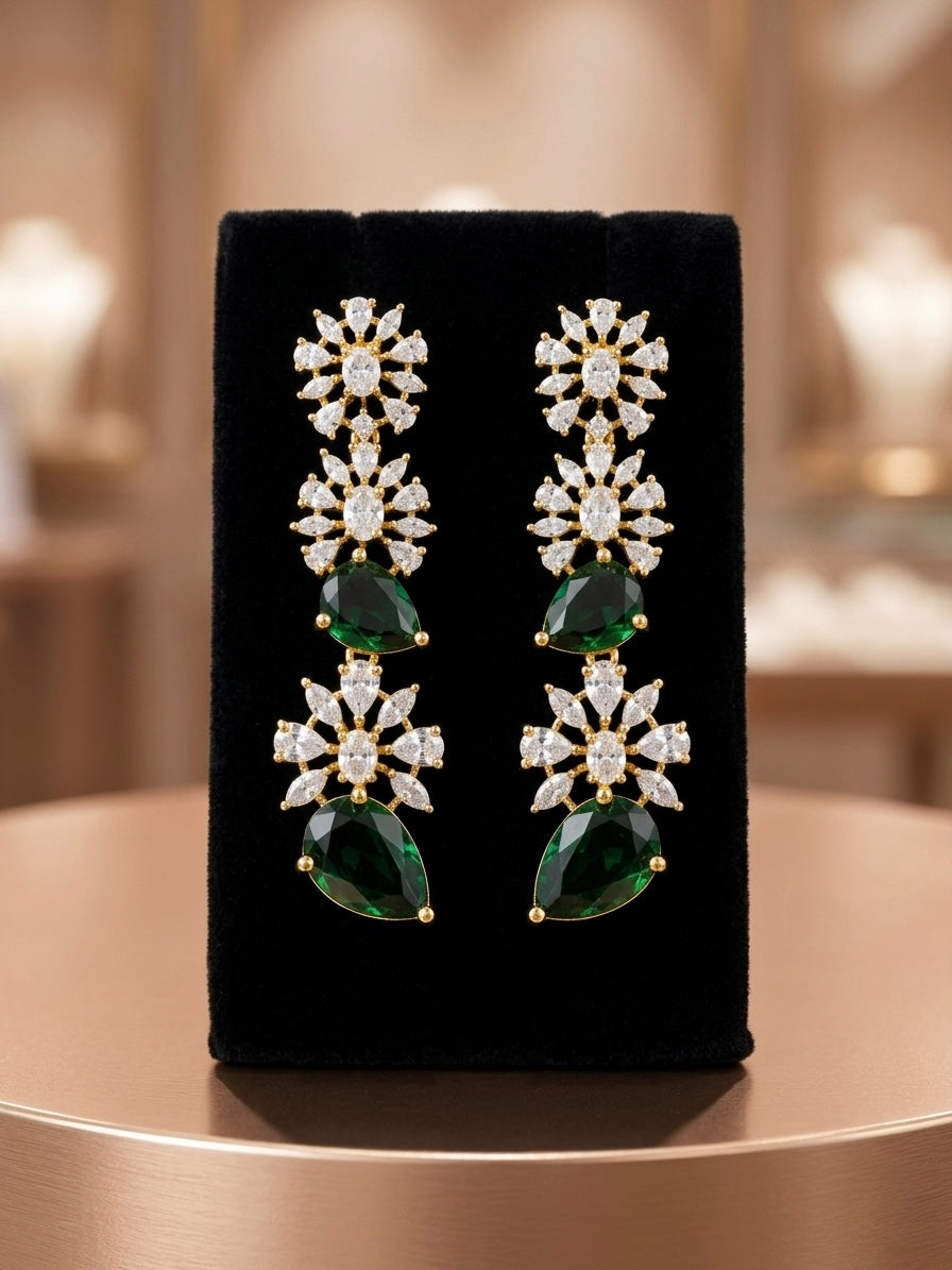 Asymmetrical Stone and Diamond Flower Earring