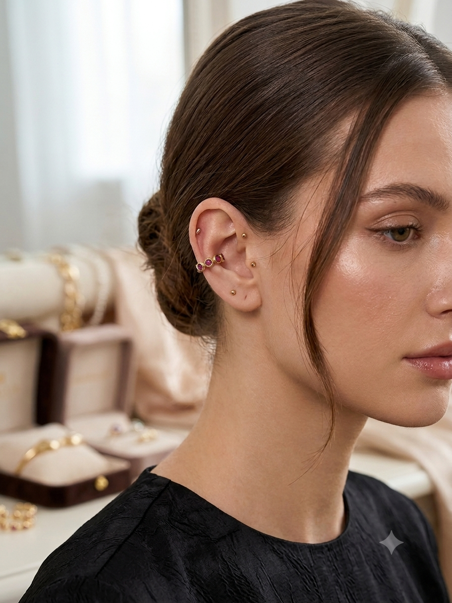 Ruby Bezel Ear Cuff