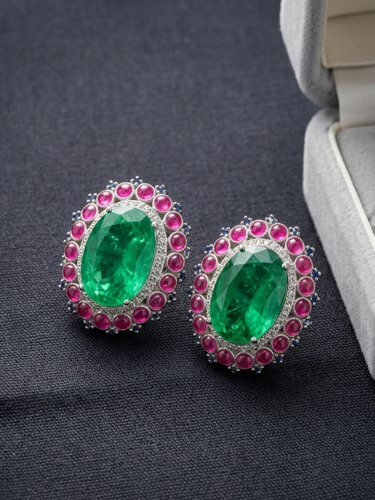 Emerald Pink Oval Stud