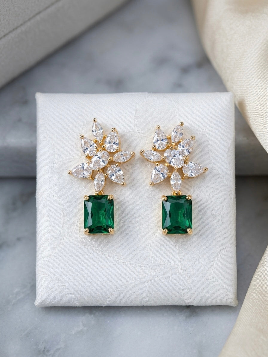 Floral Diamond Stone Drop Earring