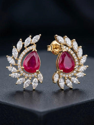 Diamond Leafy Emerald Earring