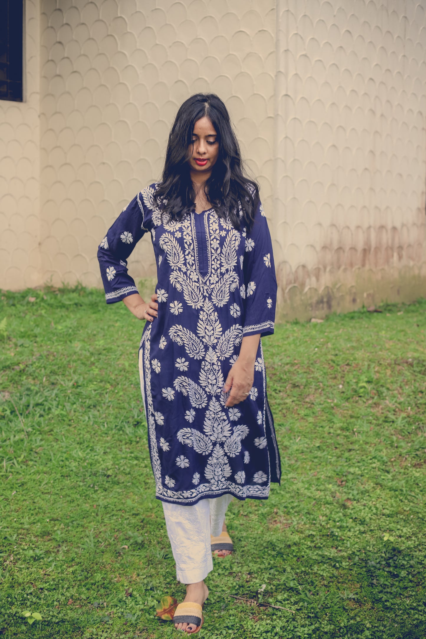 Modal Kurta with all over heavy embroidery